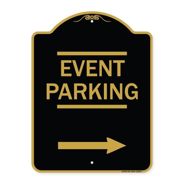 Signmission Thanks for Coming Turn Right for Exit Event Parking with Right Arrow, Black & Gold, BG-1824-22823 A-DES-BG-1824-22823 - main